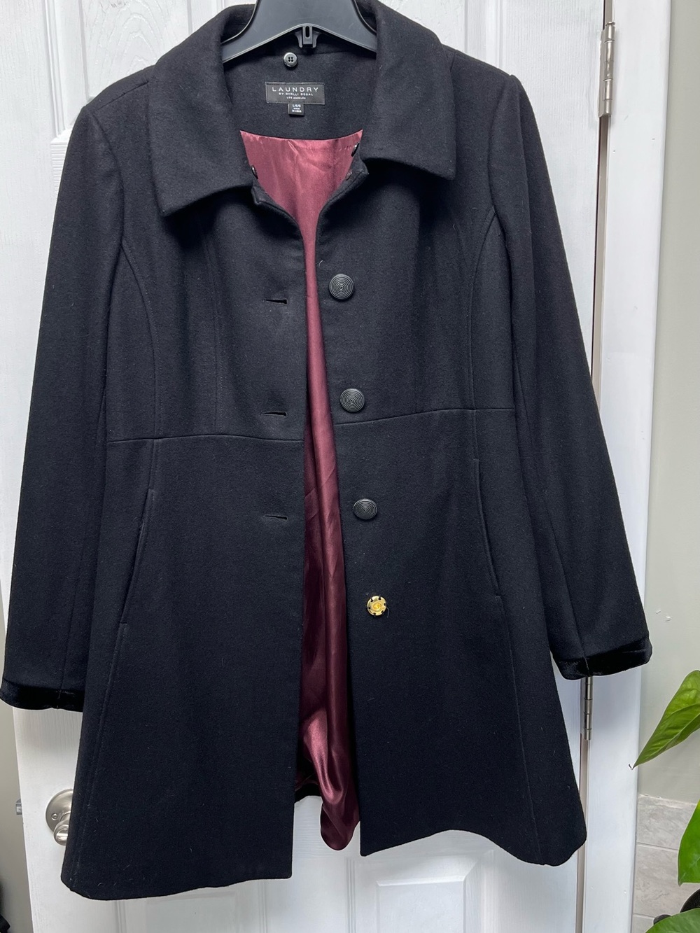 Black Corset Back Wool Blend Coat Size L - Picture 4 of 7